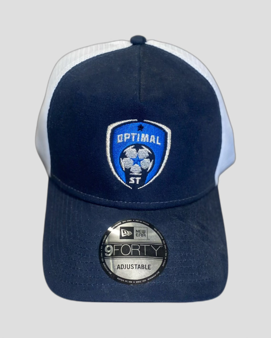 An Optimal Soccer Training trucker hat featuring the brand logo, offering a stylish and functional accessory for soccer enthusiasts.