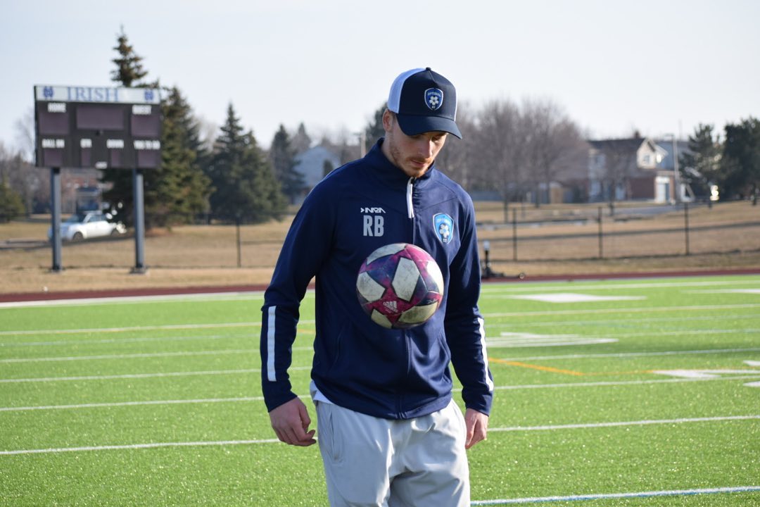 Ryan Bouchard, owner of Optimal Soccer Training, demonstrating his ball handling skills.